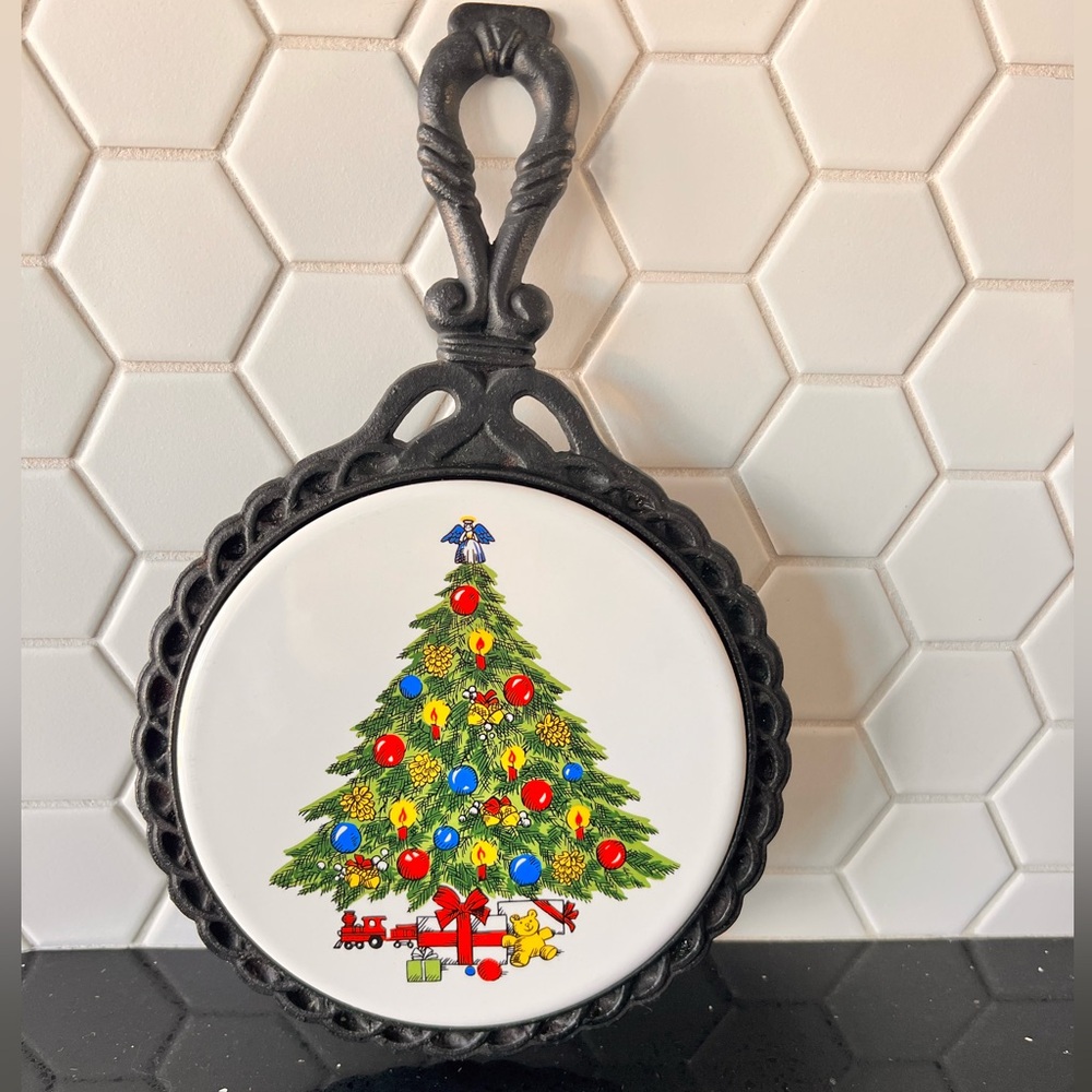Holiday Cast Iron Trivet with Christmas Tree Design